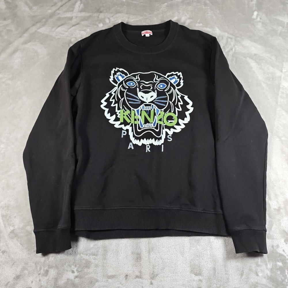 Kenzo Paris Sweatshirt Mens Medium Black Tiger Crewneck Embroidered Streetwear